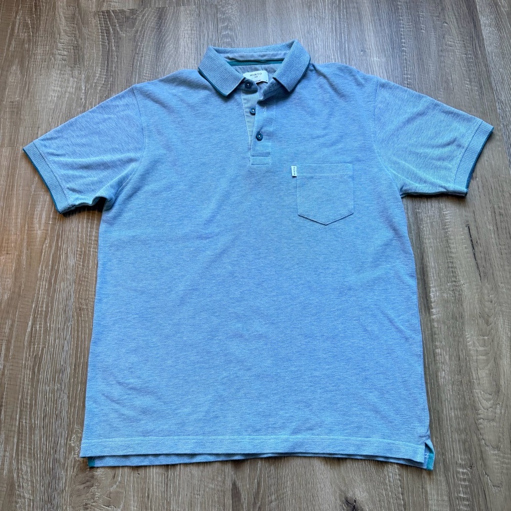 Mirto Oxford Knit‎ Polo Shirt Mens XL Blue 100% Cotton Smart Casual